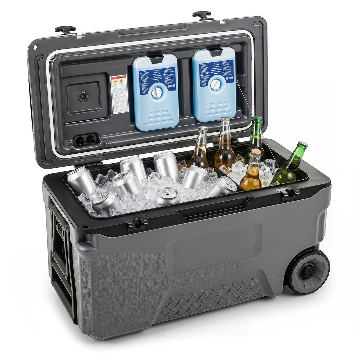 53 Quart Portable Rolling Cooler with Fish Ruler for Outdoor-Gray view 3