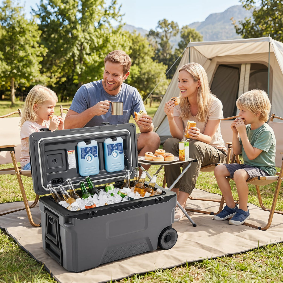 53 Quart Portable Rolling Cooler with Fish Ruler for Outdoor-Gray view 2