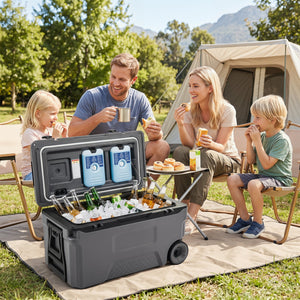 53 Quart Portable Rolling Cooler with Fish Ruler for Outdoor-Gray view 2