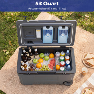 53 Quart Portable Rolling Cooler with Fish Ruler for Outdoor-Gray view 7