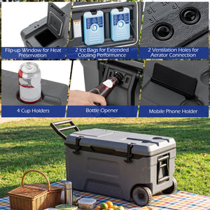 53 Quart Portable Rolling Cooler with Fish Ruler for Outdoor-Gray view 9