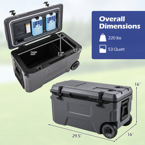 53 Quart Portable Rolling Cooler with Fish Ruler for Outdoor-Gray view 4