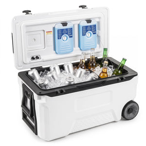53 Quart Portable Rolling Cooler with Fish Ruler for Outdoor-White view 3