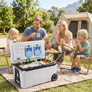 53 Quart Portable Rolling Cooler with Fish Ruler for Outdoor-White view 2