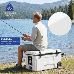 53 Quart Portable Rolling Cooler with Fish Ruler for Outdoor-White view 5