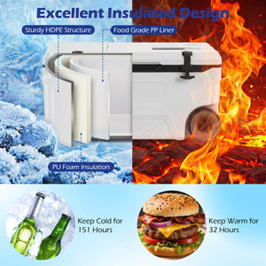 53 Quart Portable Rolling Cooler with Fish Ruler for Outdoor-White view 6