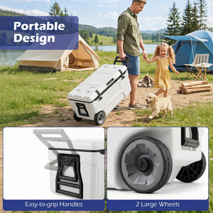 53 Quart Portable Rolling Cooler with Fish Ruler for Outdoor-White view 8