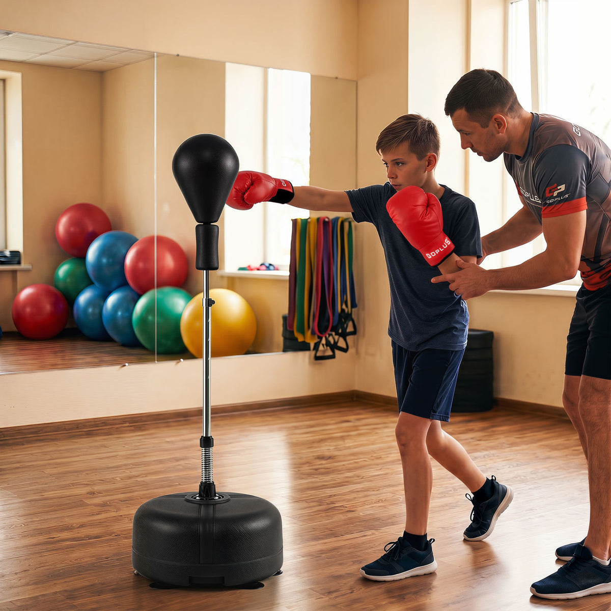 54.5 inches-62 inches Height Adjustable FPunching Bag with Stand for Teens and Adults-Black view 2