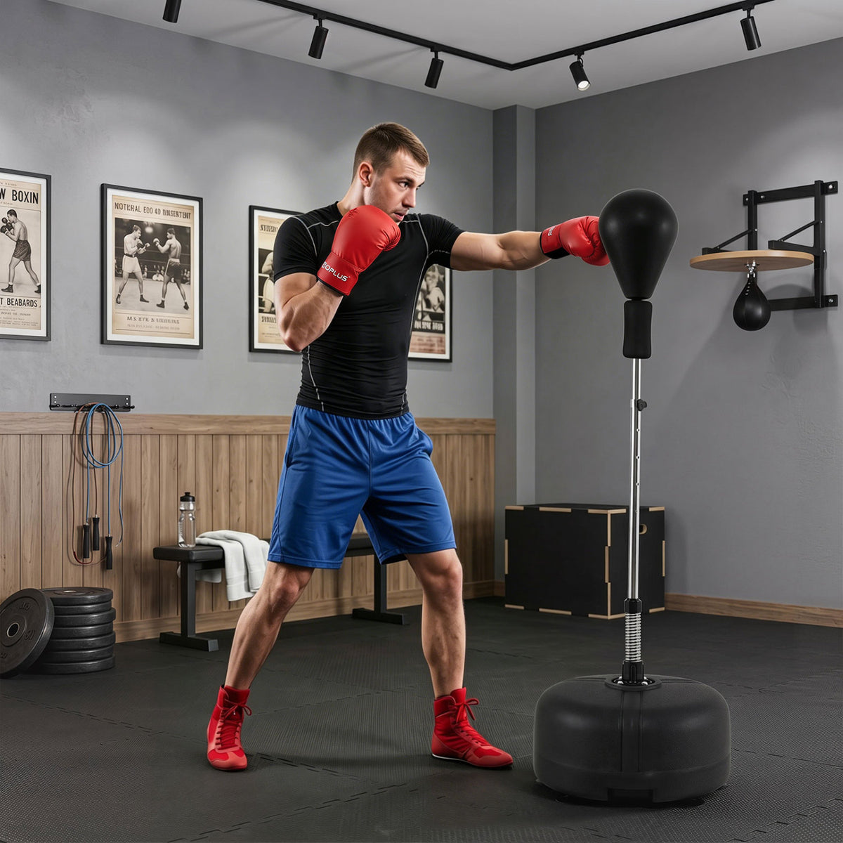 54.5 inches-62 inches Height Adjustable FPunching Bag with Stand for Teens and Adults-Black view 3