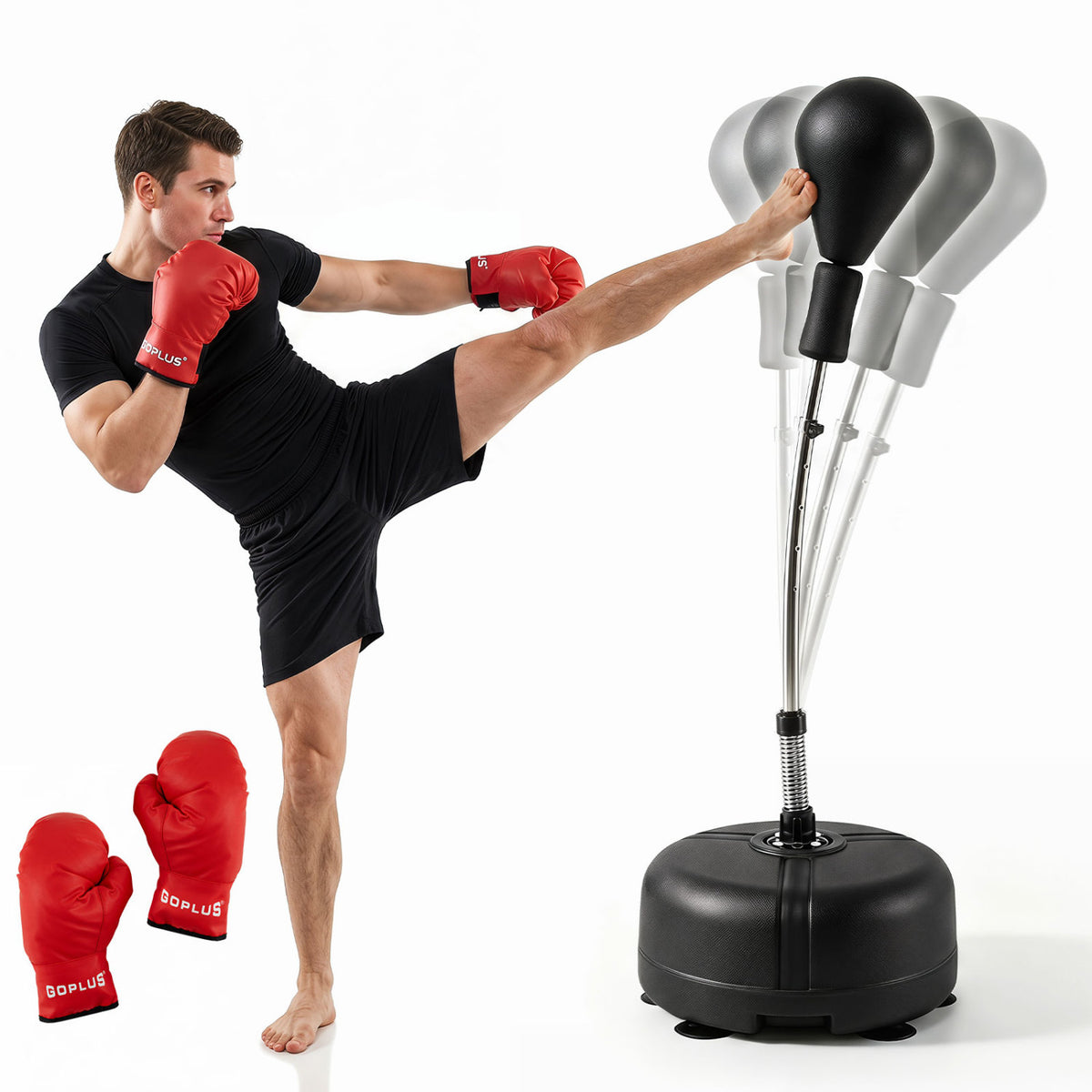 54.5 inches-62 inches Height Adjustable FPunching Bag with Stand for Teens and Adults-Black view 4