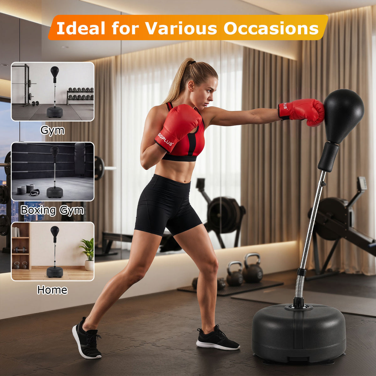 54.5 inches-62 inches Height Adjustable FPunching Bag with Stand for Teens and Adults-Black view 6