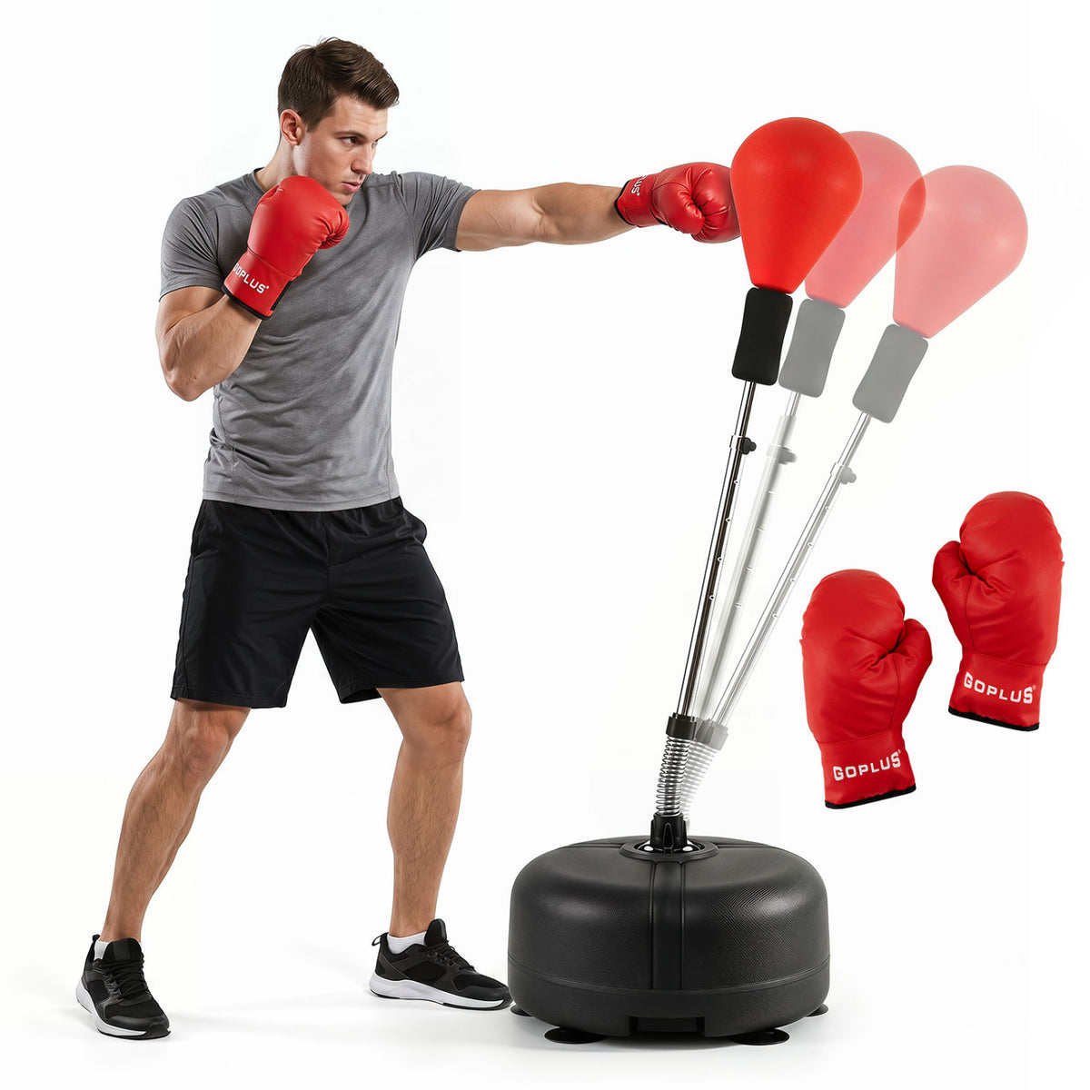 54.5 inches-62 inches Height Adjustable FPunching Bag with Stand for Teens and Adults-Red