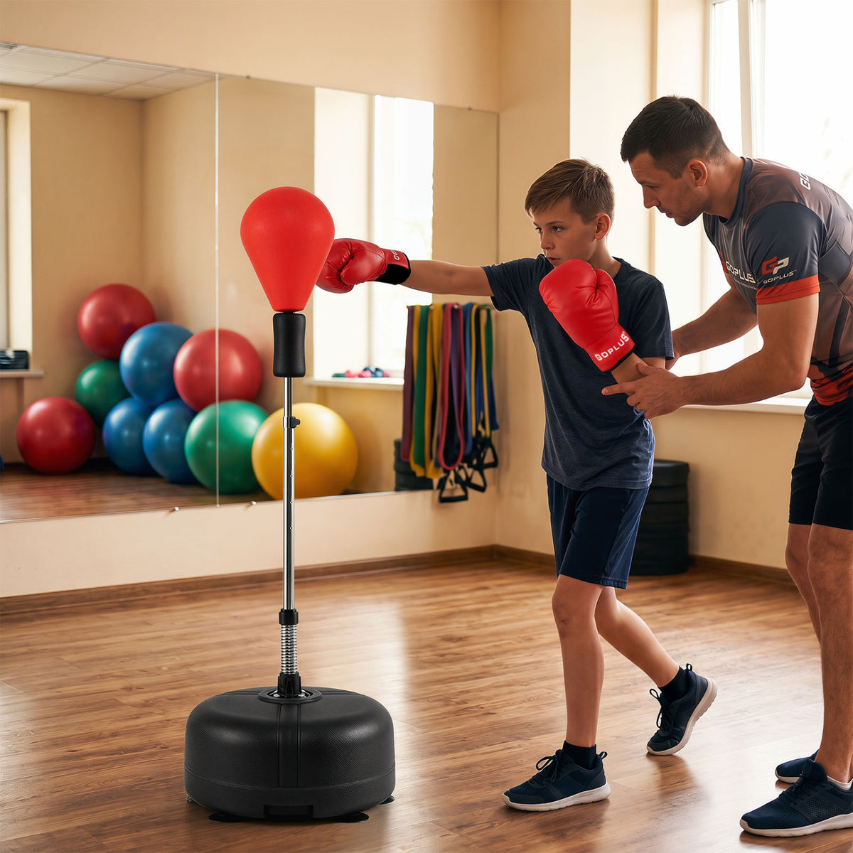54.5 inches-62 inches Height Adjustable FPunching Bag with Stand for Teens and Adults-Red view 2