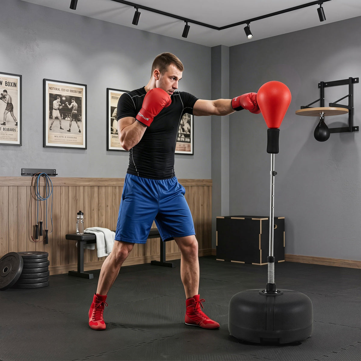 54.5 inches-62 inches Height Adjustable FPunching Bag with Stand for Teens and Adults-Red view 3