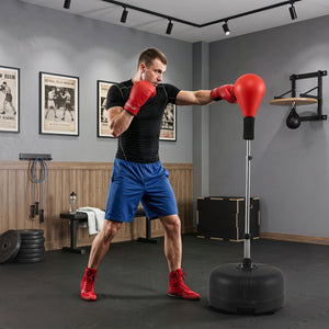 54.5 inches-62 inches Height Adjustable FPunching Bag with Stand for Teens and Adults-Red view 3