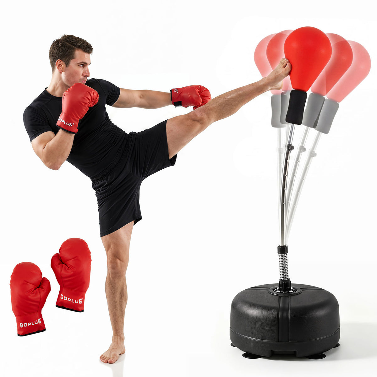 54.5 inches-62 inches Height Adjustable FPunching Bag with Stand for Teens and Adults-Red view 4