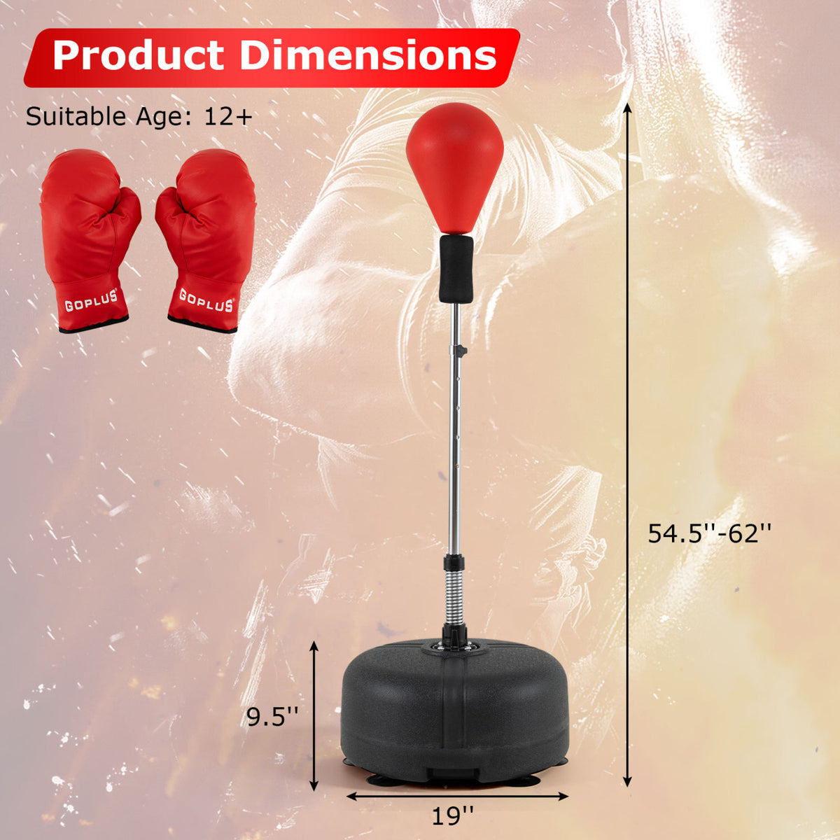 54.5 inches-62 inches Height Adjustable FPunching Bag with Stand for Teens and Adults-Red view 5