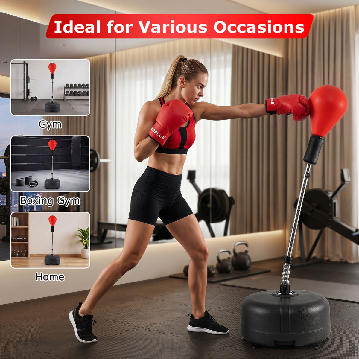 54.5 inches-62 inches Height Adjustable FPunching Bag with Stand for Teens and Adults-Red view 6