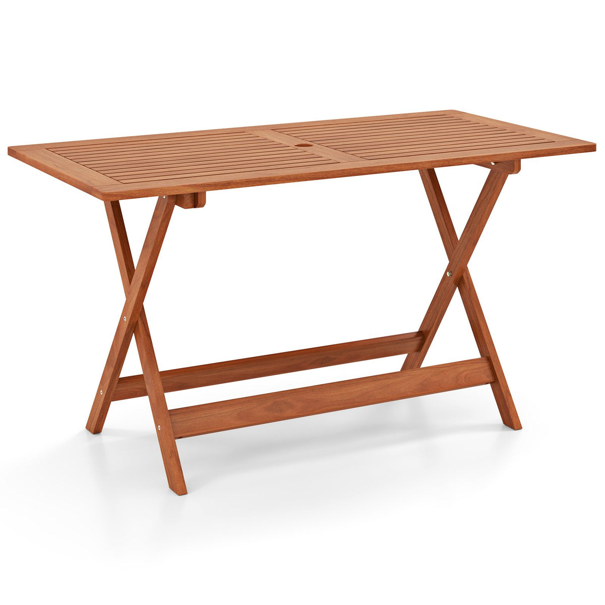 54.5 Inch x 27.5 Inch, Patio Dining Table with Teak Painting and Umbrella Hole