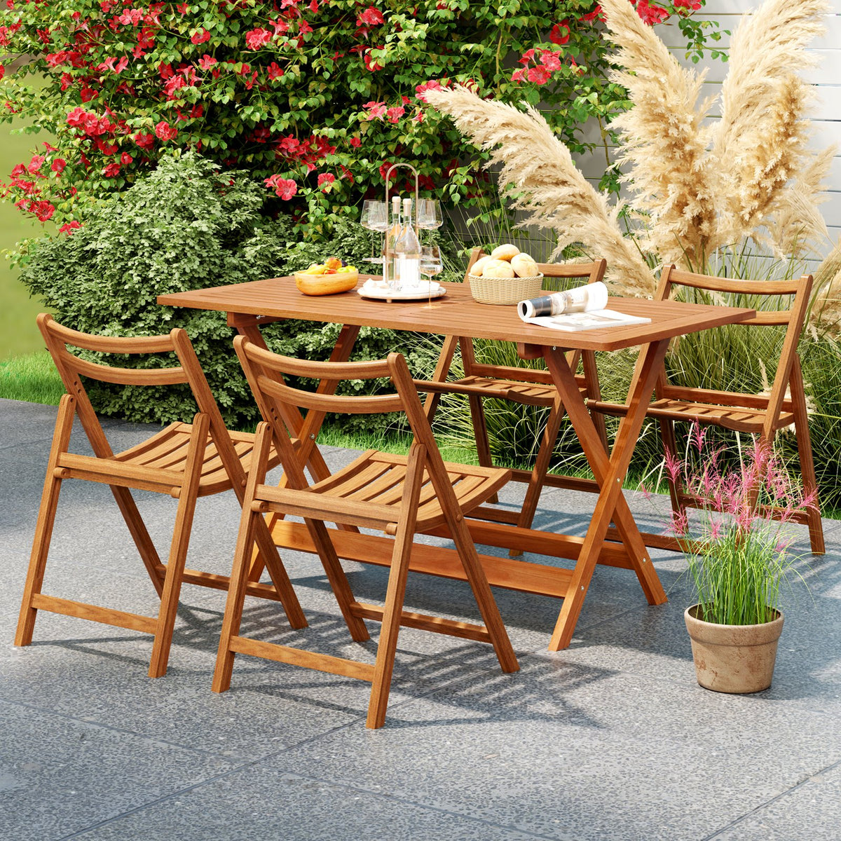 54.5 Inch x 27.5 Inch, Patio Dining Table with Teak Painting and Umbrella Hole view 2
