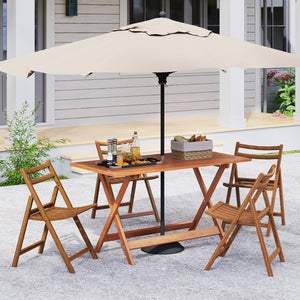54.5 Inch x 27.5 Inch, Patio Dining Table with Teak Painting and Umbrella Hole view 6