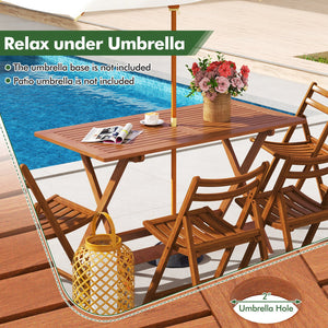 54.5 Inch x 27.5 Inch, Patio Dining Table with Teak Painting and Umbrella Hole view 8