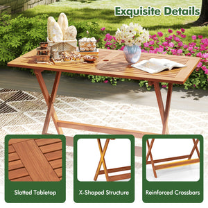 54.5 Inch x 27.5 Inch, Patio Dining Table with Teak Painting and Umbrella Hole view 9
