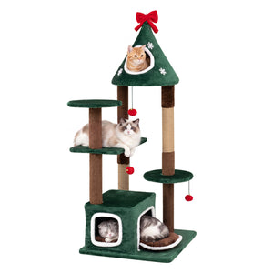 54 inchesChristmas Cat Tree with 2 Condos and Removable Cushion-Green