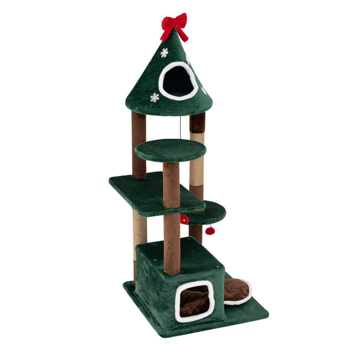 54 inchesChristmas Cat Tree with 2 Condos and Removable Cushion-Green view 4