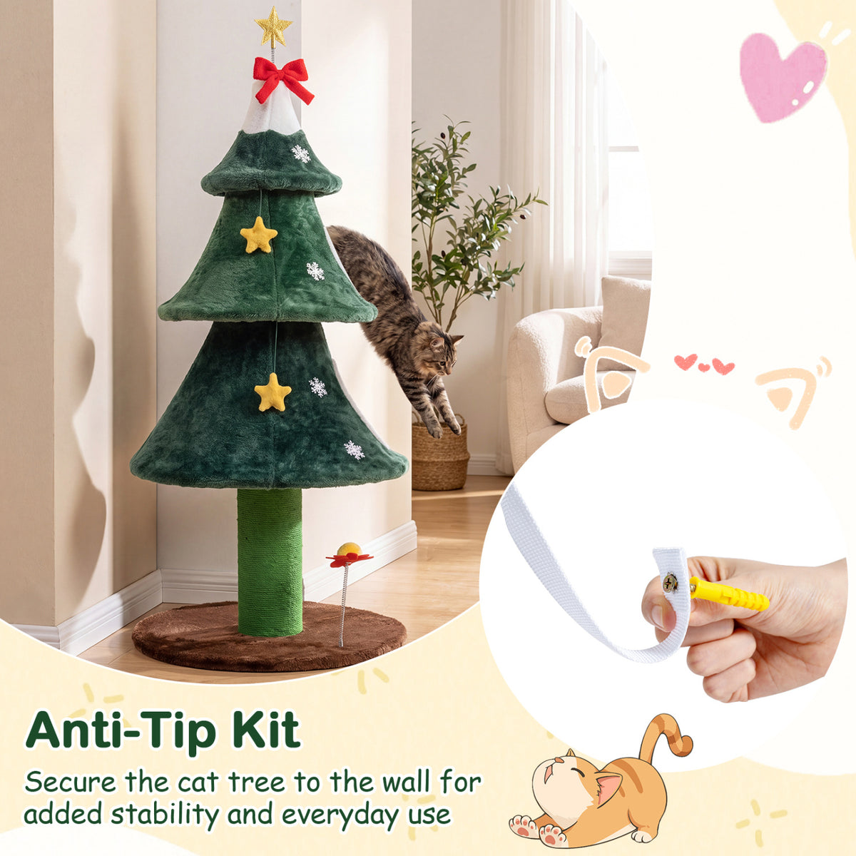 54 Inch Christmas Cat Tree with 2 Private Condos for Indoor Cats-Green view 6