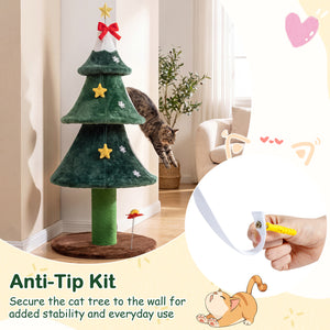 54 Inch Christmas Cat Tree with 2 Private Condos for Indoor Cats-Green view 6