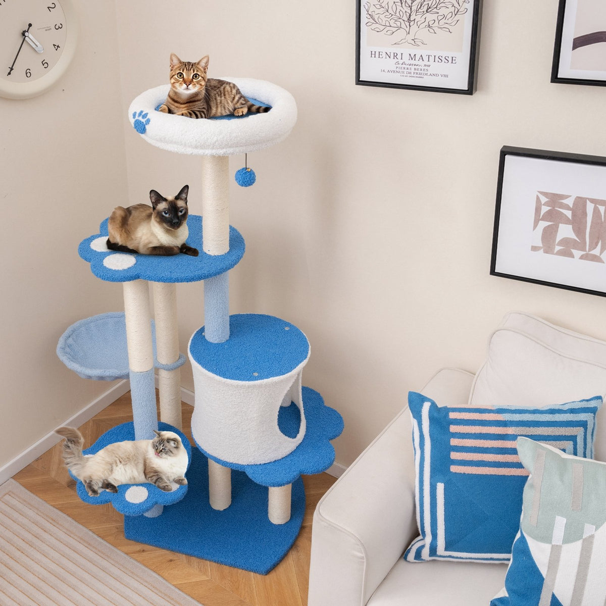 54 Inches Tall Modern Cat Tree Tower for Indoor Cats-Blue view 2