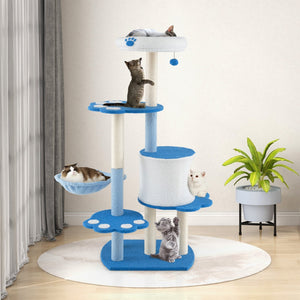 54 Inches Tall Modern Cat Tree Tower for Indoor Cats-Blue view 3