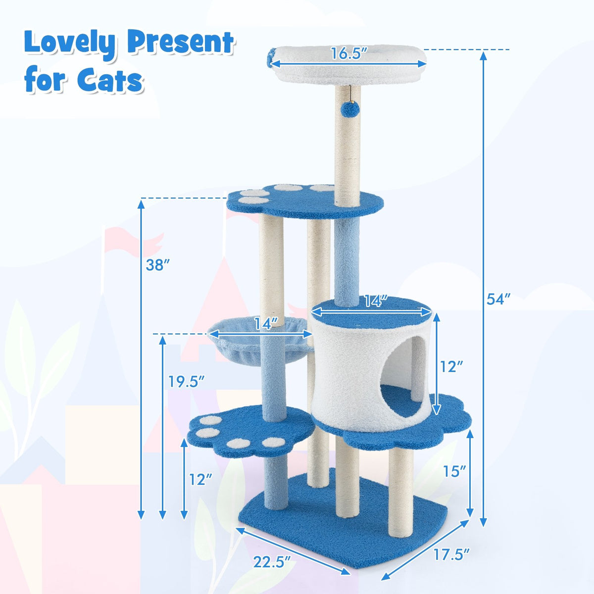 54 Inches Tall Modern Cat Tree Tower for Indoor Cats-Blue view 4