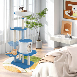 54 Inches Tall Modern Cat Tree Tower for Indoor Cats-Blue view 5