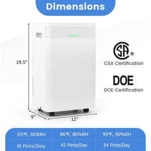 54 Pints Dehumidifier for Home 4500 Sq.Ft Dehumidifier-White view 3