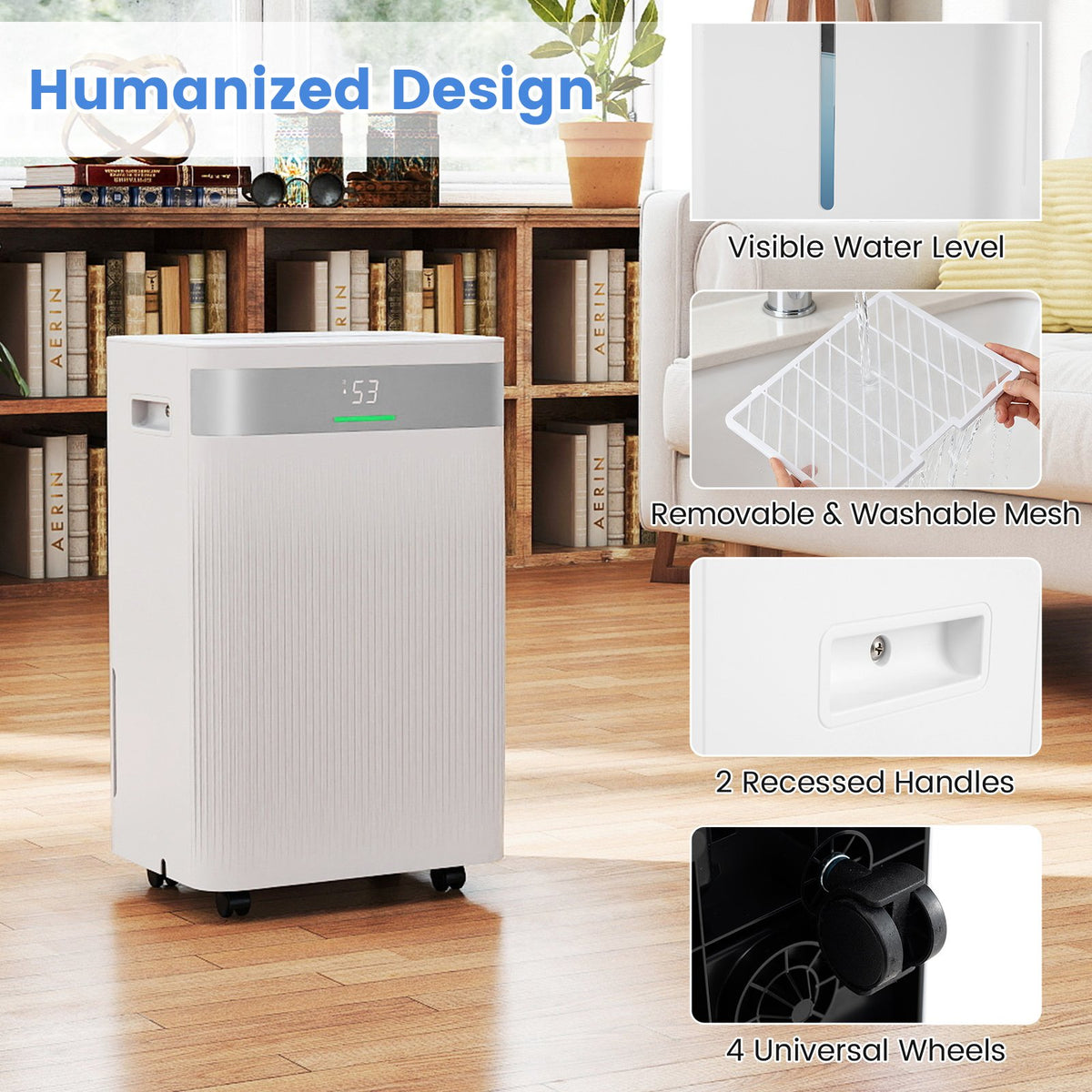 54 Pints Dehumidifier for Home 4500 Sq.Ft Dehumidifier-White view 4