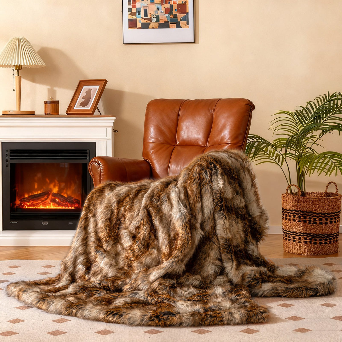 540GSM Soft Plush Fuzzy Luxury Faux Raccoon Fur Blanket for Bed-M view 2