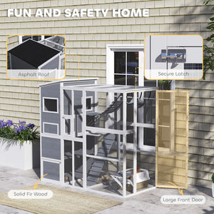 76" Catio Outdoor Cat Enclosure with Cat Condo, Jumping Platforms, Ladder, Ramps – view 4