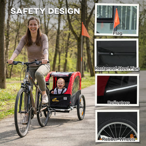 Qaba Bike Trailer for Kids, Baby Bicycle Trailer with 5-Point Harness, 16" Rubber Wheels, Storage Bag, for 18+ Months, Red