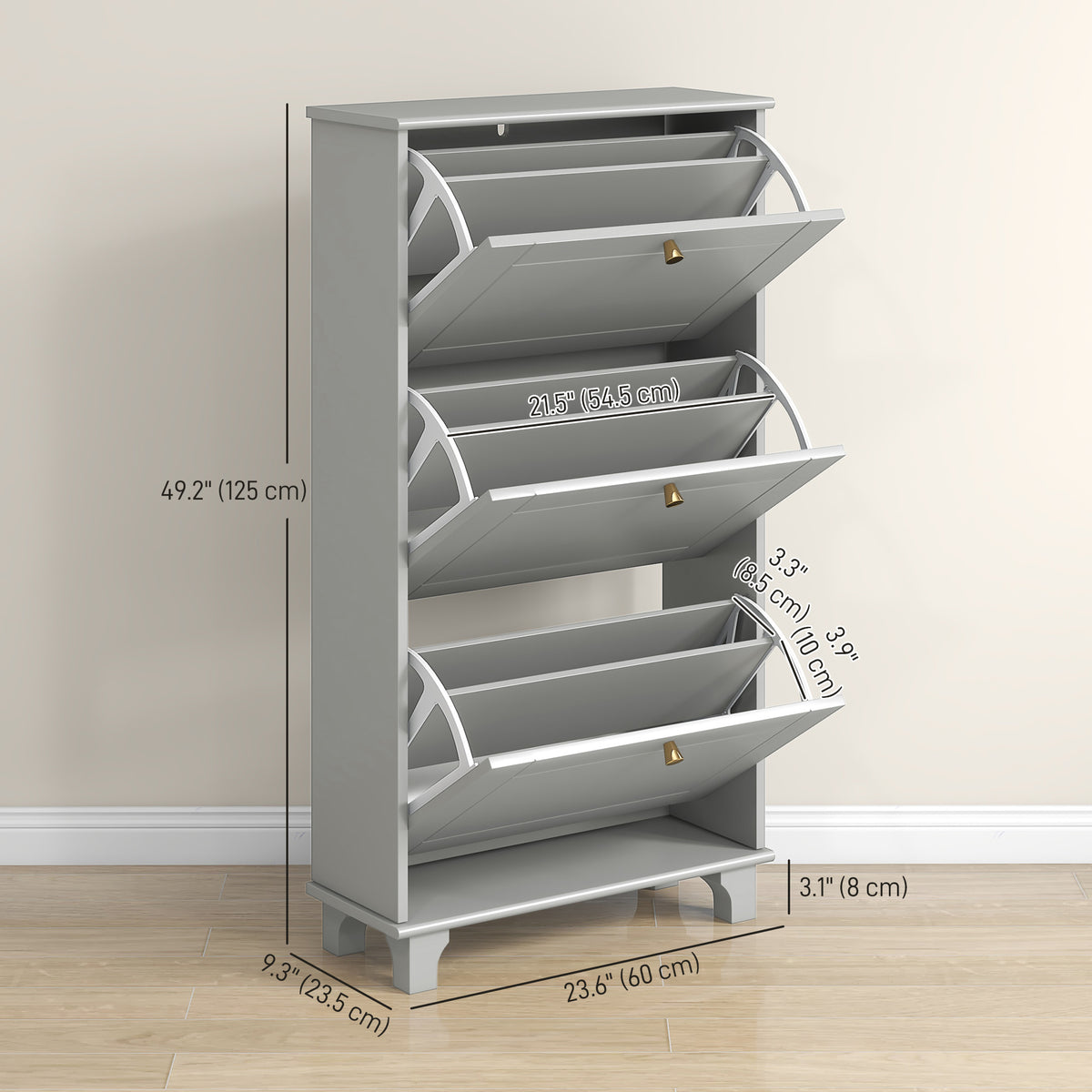 Narrow Shoe Storage with 3 Flip Drawers and Adjustable Shelves – view 10