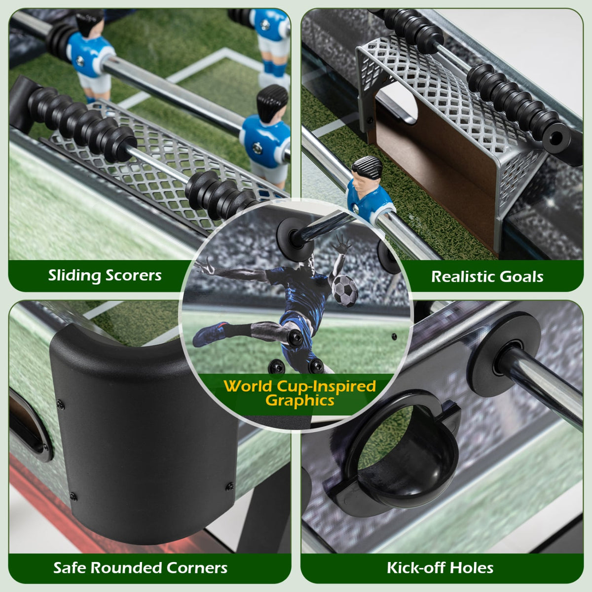 54 Inch Full Size Foosball Table for Home Game Room with 2 Balls and Ergonomic Handles view 9