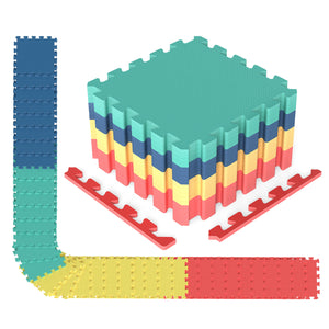 54 Pack EVA Foam Floor Tiles with Non-Slip & Borders for Home Gym-Multicolor