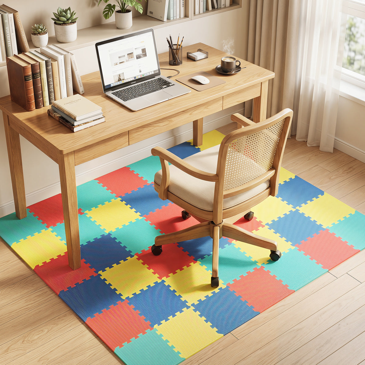 54 Pack EVA Foam Floor Tiles with Non-Slip & Borders for Home Gym-Multicolor view 9