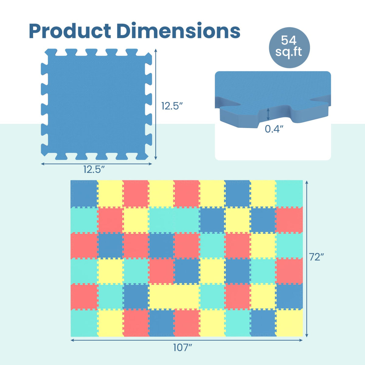 54 Pack EVA Foam Floor Tiles with Non-Slip & Borders for Home Gym-Multicolor view 4