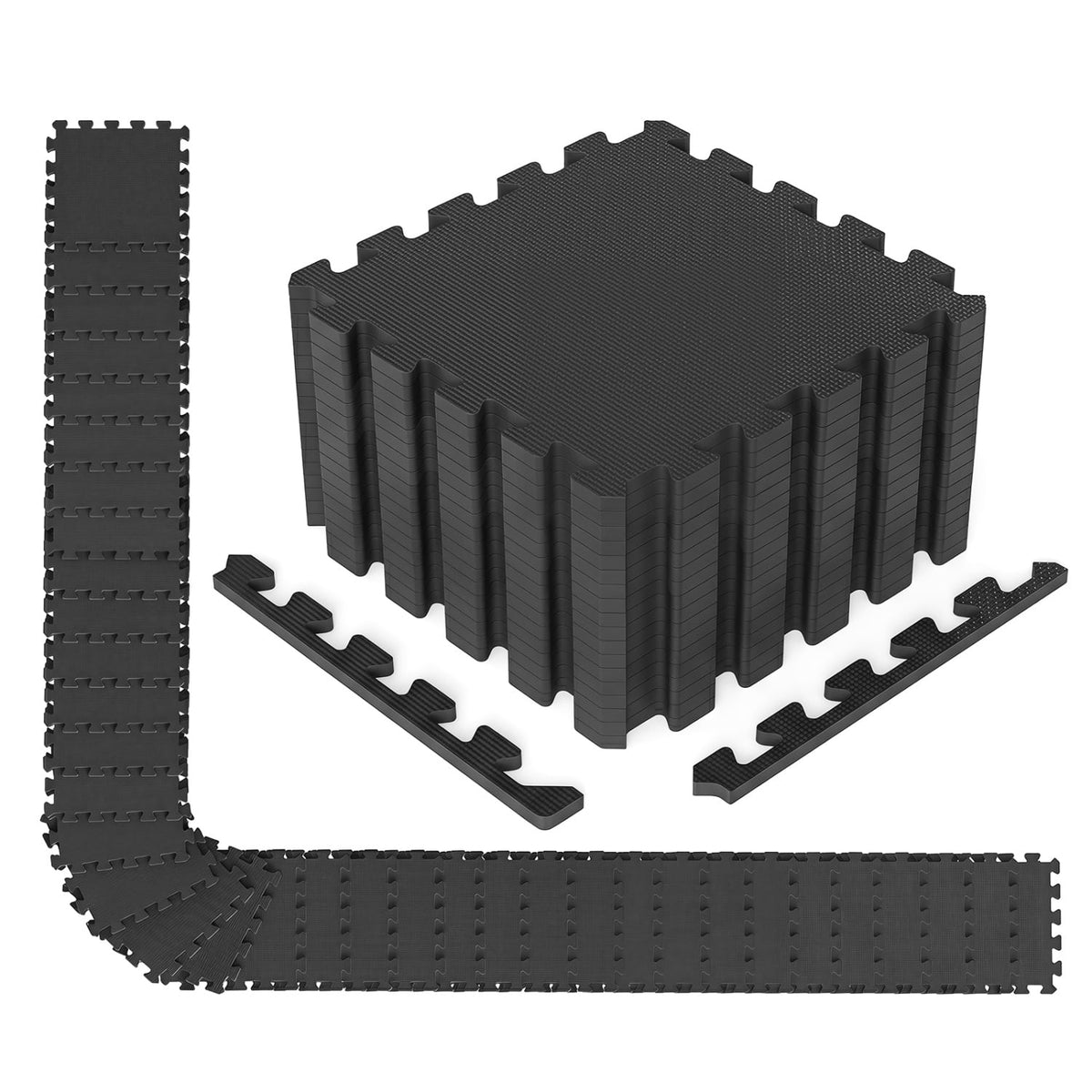54 Pack EVA Foam Floor Tiles with Non-Slip & Borders for Home Gym-Black
