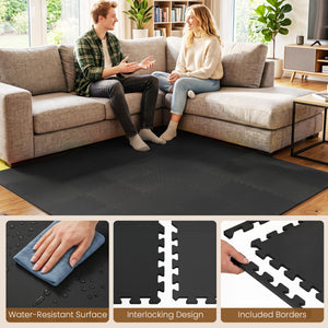 54 Pack EVA Foam Floor Tiles with Non-Slip & Borders for Home Gym-Black view 8