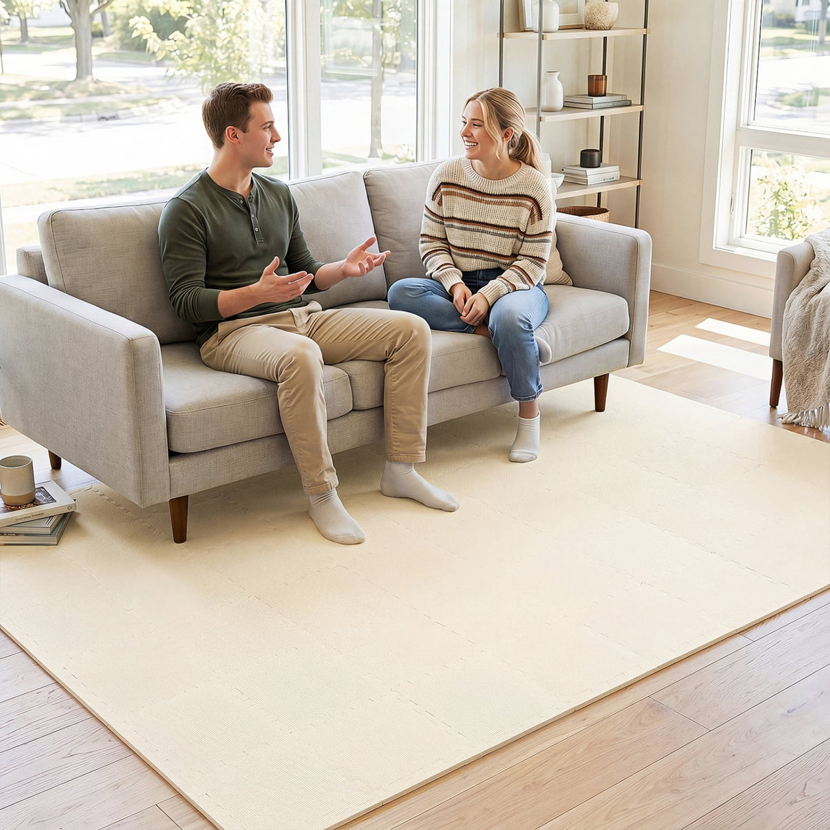 54 Pack EVA Foam Floor Tiles with Non-Slip & Borders for Home Gym-Beige view 3