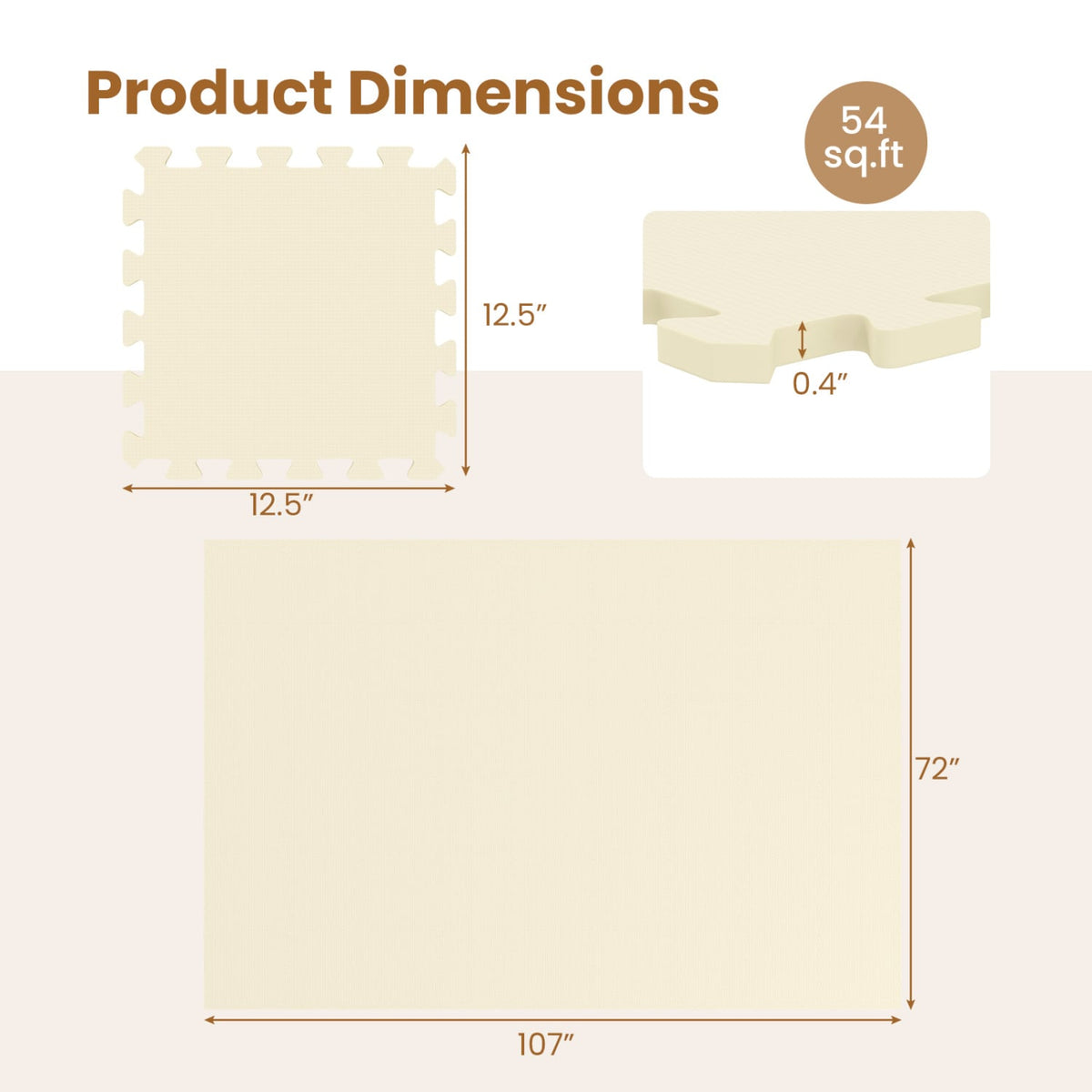 54 Pack EVA Foam Floor Tiles with Non-Slip & Borders for Home Gym-Beige view 4