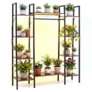 55.5 inch Tall Plant Stand 10-Tier Plant Rack with 16 Colors LED Strip Lights-Rustic Brown view 6